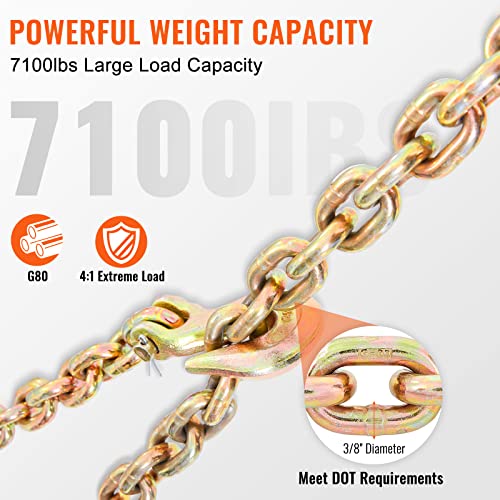 VEVOR Transport Binder Chain, 3/8''x20' Tow Chain with Grab Hooks 7100lbs - size: 3/8 Inch, style: 1 Pack