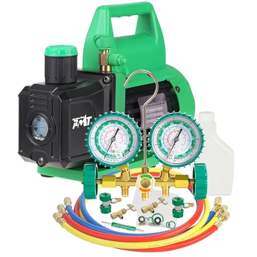 PB Motor Tech 4.5CFM Vacuum Pump with 3-Way Manifold Gauge, Green