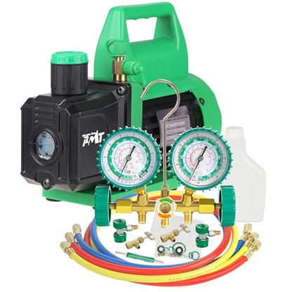 PB Motor Tech 4.5CFM Vacuum Pump with 3-Way Manifold Gauge, Green