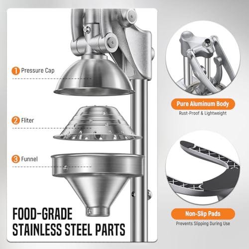Manual Juicer,Stainless Steel Countertop Juice Press for Citrus