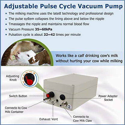 2026 Upgrade 3L Cow Milking Machine, Continuously Adjustable Suction Pulsation Vacuum Electric Milker, Portable Livstock Milking Machine with Stainless Bucket(US Plug)(3L Cow) - size: 3L Adjustable Cow Milking Machine