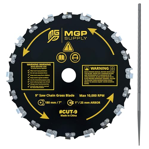 MGP SUPPLY Chainsaw Brush Cutter Blade + File - 9in x 20 Teeth | Fits Most Straight Shaft Trimmers | Conversion Kit Not Included - size: 9in (with File)
