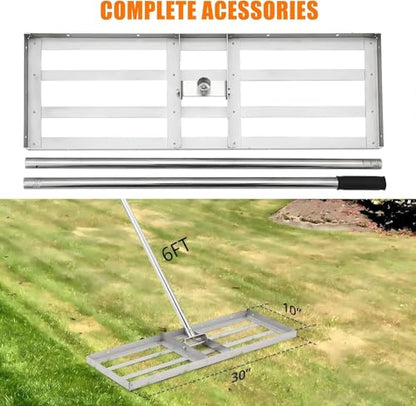30"x10" Professional Lawn Leveling Rake, Leveling Rake with 72'' Stainless Steel Handle, Lawn Leveler for Backyard, Garden, Golf Course, Farm ＆ Pasture, Professional Lawn Care Tool - size: 30 inches