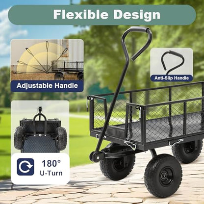 880lb Garden Wagon Steel Utility Cart Solid Wheels - size: 880LBS Cart