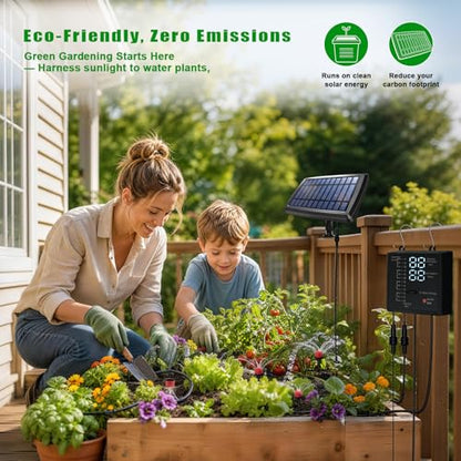 Irrigation System for Garden with Solar Panel, Automatic Drip Irrigation Kits 49FT Hose, Smart Timer Solar Irrigation System for Garden, Patio, Small Farm, Prevent Plants Wither (15 Pots)