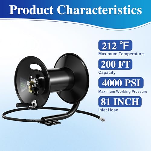 M MINGLE Pressure Washer Hose Reel 200ft x 3/8" / 350ft x 1/4", 4000 PSI - size: 200FT