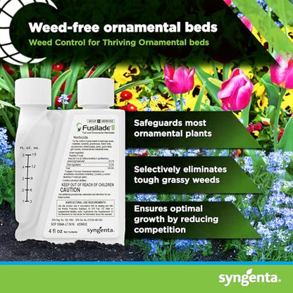Syngenta Fusilade II Herbicide - Grass Weed Killer Spray for Selective Control in Turf & Landscapes, Safe on Ornamentals, Fast Acting Weed Control for Nurseries & Sports Fields - 4 oz