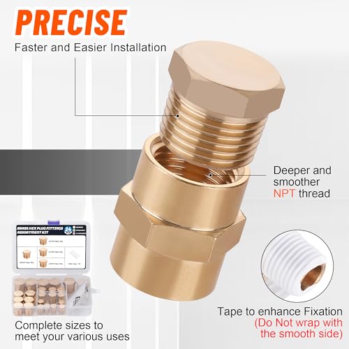 24PCS Brass Hex Pipe Plug Fittings,1/8" 1/4" 3/8" 1/2" NPT Male - style: Hex Plug