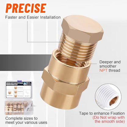 24PCS Brass Hex Pipe Plug Fittings,1/8" 1/4" 3/8" 1/2" NPT Male - style: Hex Plug