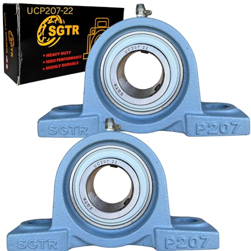 (2 Pack) Heavy Duty UCP207-22 Pillow Block Bearing, 1-3/8 inch Bore, Self-Aligning,Industrial Grade, Chrome Steel Bearing Units, Solid Cast Iron Units - size: UCP207-22