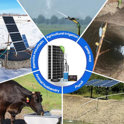 ECO-WORTHY 200W Solar Well Pump Kit, 12V Stainless Steel Deep Well Solar Pump, 2pcs Solar Panels with Controller and Cable for Off-grid Living, Irrigation, Farm, Delivered in Multiple Packages - style: 12V 230FT 3.2GPM Kit