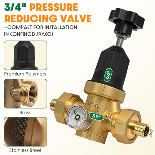 Upgraded 3/4" Water Pressure Regulator, For Residential or Commercial Use
