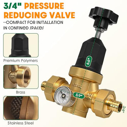 Upgraded 3/4" Water Pressure Regulator, For Residential or Commercial Use