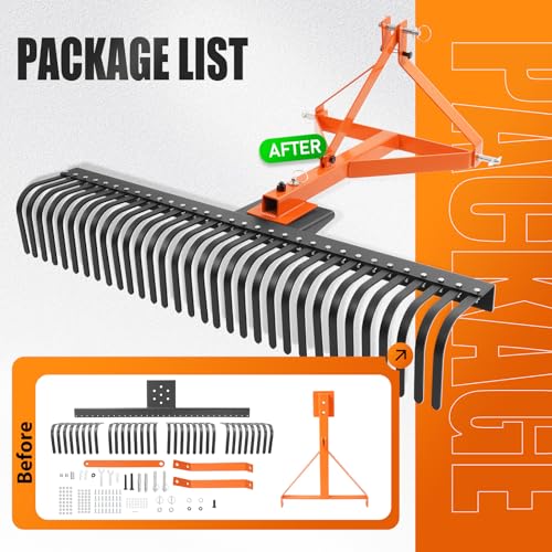 KUAFU 60 in Landscape Rake Compatible with Category-1 Tractor 3 Point - style: Orange