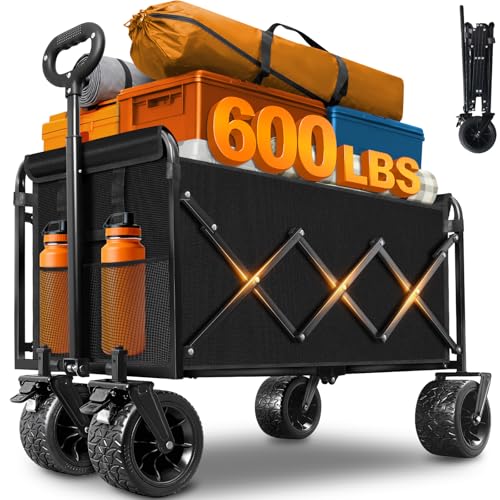 Wagons Cart Foldable, 280 lbs Collapsible Wagon with Wheels for Camping - size: 600LBS