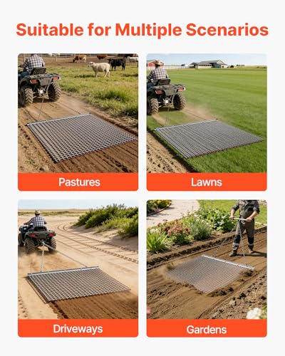 VEVOR Baseball Field Drag Mat, Field Drag, Yard Drag for ATVs UTVs Tractors, Durable Galvanized Steel Mesh Drag Mat with Towing Chain, for Gravel Driveway Ruts Farm Field Leveling - size: 48.03 x 48.03 x 0.39"