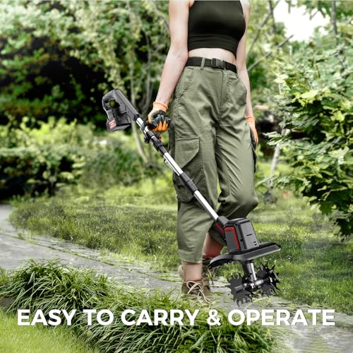 SOARFLY Cordless Tiller Cultivator 9" Width 6.6" Depth, 2×4.0Ah Batteries