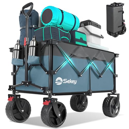 Sekey 220L Beach Wagon, 330 lb Capacity, Foldable, 8 in Wide Wheels - color: Blue&gray