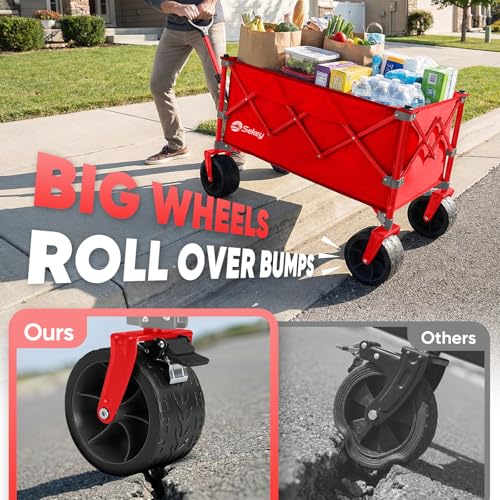 Sekey 250L Beach Wagon, 400 lb Capacity, Foldable, All-Terrain Wheels - color: Red