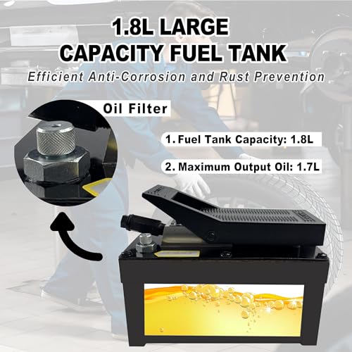 Air Hydraulic Pump 10,000 PSI 1.7L Reservoir NPT 3/8" Oil Outlet, NPT 1/4" Inlet, Hydraulic Pump Air Hydraulic Foot Pump Made of Aluminum, Black - color: 1103-Black