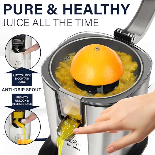 Eurolux Power-Pro Premium Electric Citrus Juicer - With 300 Watts of Power, The Most Powerful Juicer, For An Easy Smooth Juicing Experience | New Updated Design - color: Stainless Steel, size: Pro XL Size