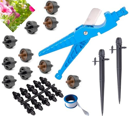 Basic Drip Irrigation Mini Kit Kwik Tube Cutter/Adjustable 360 Stake/Emitters/Punch Multi Tool/Goof Plugs