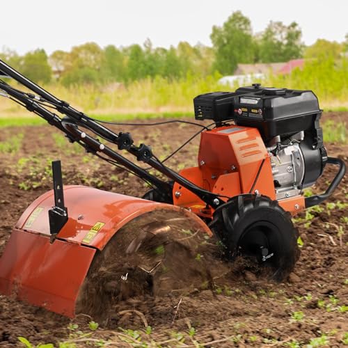 VEVOR Tiller Cultivator, 212CC 4-Stroke Garden Cultivator, Tiller with 4 Steel Adjustable Rear Tines for Lawn, Garden and Field Soil Cultivation - size: 212CC,4-Stroke