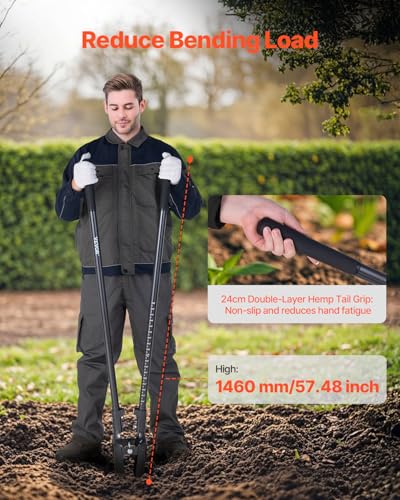 VEVOR 57.5" Post Hole Digger, Heavy Duty Post Hole Digger with Carbon Steel Measurement Handle, Manual Hole Digger with Metal Blade, for Digging, Cultivating, Yard Work, Gardening - style: Carbon Steel