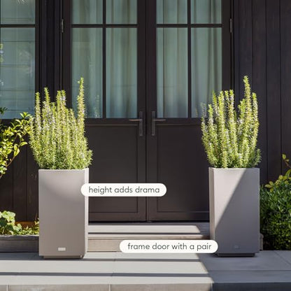 Veradek Block Series Pedestal Planter - Tall Rectangular Outdoor Planter - color: Gray, size: 26"H x 13.5"W - 2 Pack