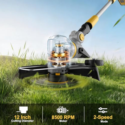 12" 21V Weed Wacker Cordless, 2 in 1 String Trimmer and Edger - color: Yellow