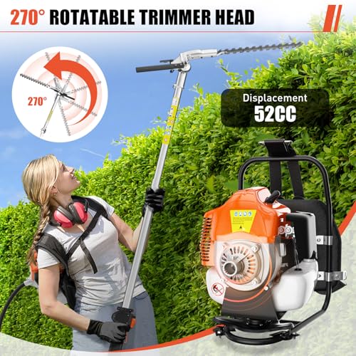 Baotree 52cc 6 in 1 Gas Hedge Trimmer, Weed Eater, String Trimmer, Edger, Pole Saw Chainsaw Pruner with EPA, CE and EMC Certification