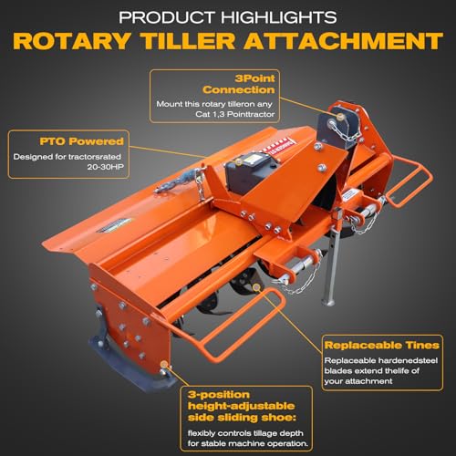 3 Point Rotary Tiller Attachment, Fits Cat 1 Tractors - size: 45 Inch