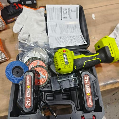 TEENO Cordless Angle Grinder 3", 21V Mini Cut-Off Tool, LCD Display, Green - color: Green