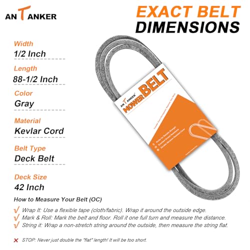 Deck Belt fit for 144200 Replaces for Husqvarna AYP Craftsman 24104 523144200, 88.5'' Kevlar V Belt - size: 144200