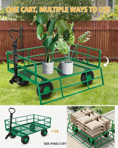 1200 LBS Heavy Duty Steel Garden Cart, 3-in-1 Yard Wagon, 13" Air Tires - color: Green, size: 1200LBS