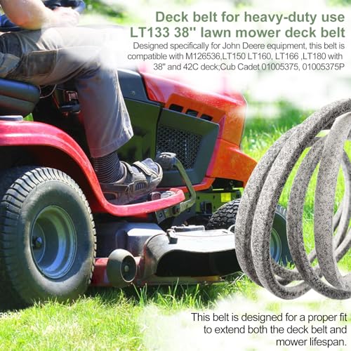 M126536 Mower Deck Belt Replace for John Deere LT155 LT133 LT150 - size: 1/2x114IN