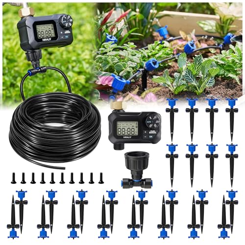 HIRALIY 100FT Drip Irrigation Kit with Timer, Pressure Compensated - size: 100FT