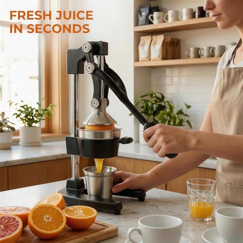 Jusfoouo Cast Iron Citrus Juicer with Stainless Steel Cup, Black - color: Black
