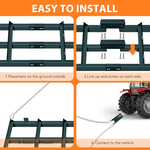 8FT Driveway Drag Harrow, Heavy-Duty Tow Behind Drag Harrow
