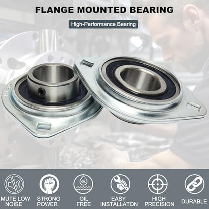 2 Pack SBPFL207-22 Pillow Block Bearings 1-3/8" Bore Bearing Units Steel Flange Mounted Bearing Housing Pressed Steel Flange Bearing (SBPFL207) - style: SBPFL207-22