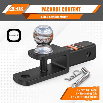 ATV/UTV Trailer Hitch Ball Mounts Fits 2 inch Receiver - size: 3-in-1 Mount – Fits 2" Receiver