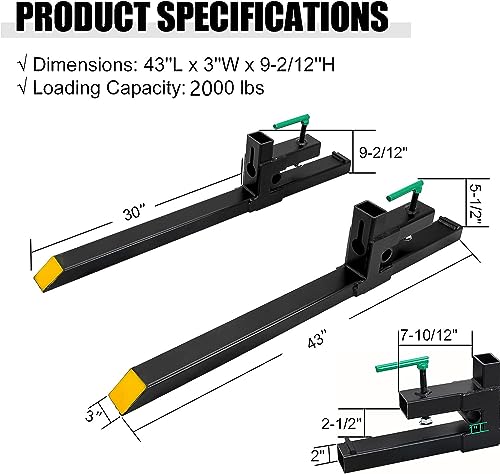 Pallet Forks, Clamp On Tractor Bucket Forks with Adjustable Stabilizer Bar, Heavy Duty Front Loader Forks, Fork Attachment for Skid Steer,Loader Bucket,43''Without Stabilizer Bar - size: 43''without Stabilizer Bar