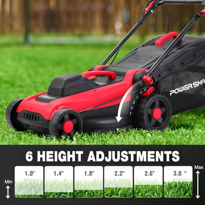 PowerSmart Corded Electric Lawn Mower, 14 Inch, 12.5 Amp, Ergonomic Handle