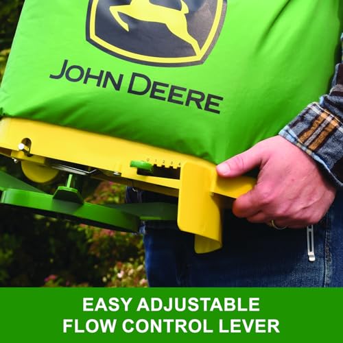 John Deere 25 lb Handheld Bag Seeder Spreader with Waterproof Bag, Enclosed Gears, Adjustable Shoulder Strap, Rear Baffle