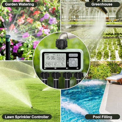 Watering Timer 4 Zone, Sprinkler Timer,Programmable Garden Outdoor Hose Faucet Timer with Rain Delay/Manual/Automatic Watering System,Water Hose Irrigation Timers 4 Outlet for Garden Lawn - style: 4 Outlets