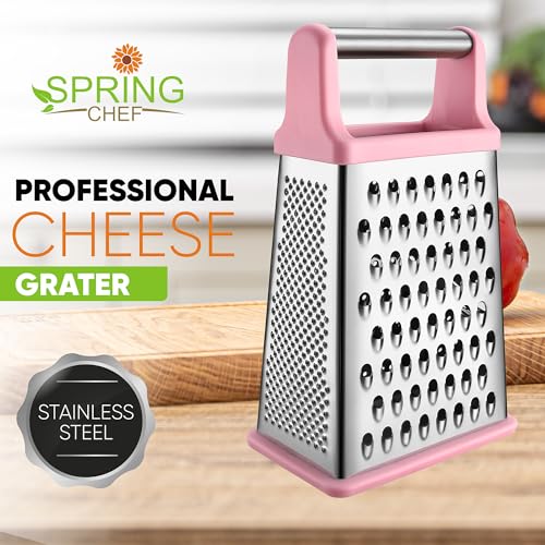 Spring Chef Stainless Steel XL Cheese Grater for Kitchen, Pink Lemonade - color: Pink Lemonade