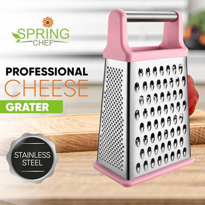 Spring Chef Stainless Steel XL Cheese Grater for Kitchen, Pink Lemonade - color: Pink Lemonade
