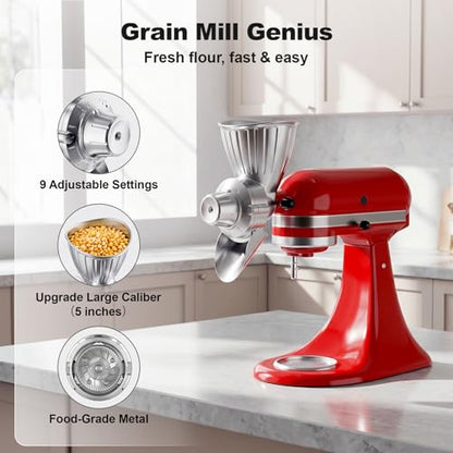 Grain Mill Attachment for KitchenAid, Food-Grade All-Metal 9 Levels