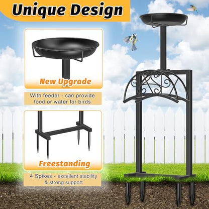 Garden Hose Holder Hanger Freestanding, Upgraded 4 Spikes Heavy Duty Storage Reel Stand with Bird Feeder Bowl, Holds 150ft Hose for Outside Garden Yard Lawn Vegetable Patch - style: Floral With bird feeder