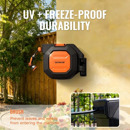 Retractable Garden Hose Reel 1/2 inch x 150 ft Wall Mounted - color: Black, size: 1/2"-150FT